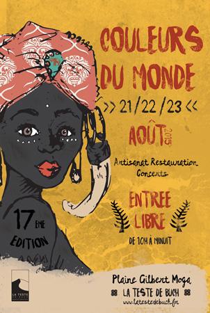 affiche festival couleurs du monde à la teste immobilier