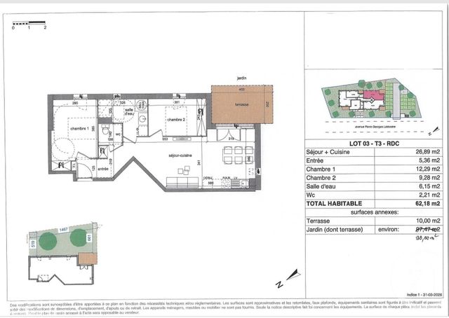 Appartement T3 à vendre - 3 pièces - 62.18 m2 - BISCARROSSE - 40 - AQUITAINE - Century 21 Duprat & Associés