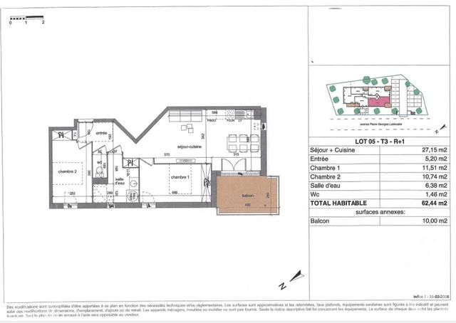 Appartement T3 à vendre - 3 pièces - 62.44 m2 - BISCARROSSE - 40 - AQUITAINE - Century 21 Duprat & Associés