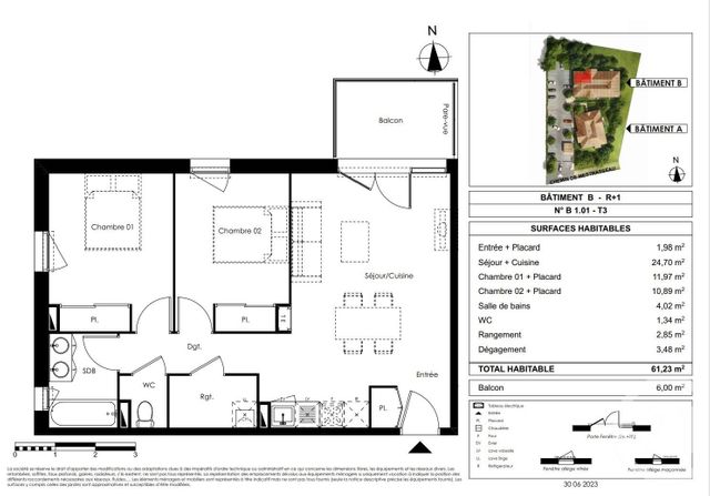 Appartement T3 à vendre - 3 pièces - 61.09 m2 - GUJAN MESTRAS - 33 - AQUITAINE - Century 21 Duprat & Associés